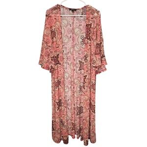 Torrid Pink Paisley Sheer Kimono Open Front Cover Up Duster Plus Size 2X‎ Flowy